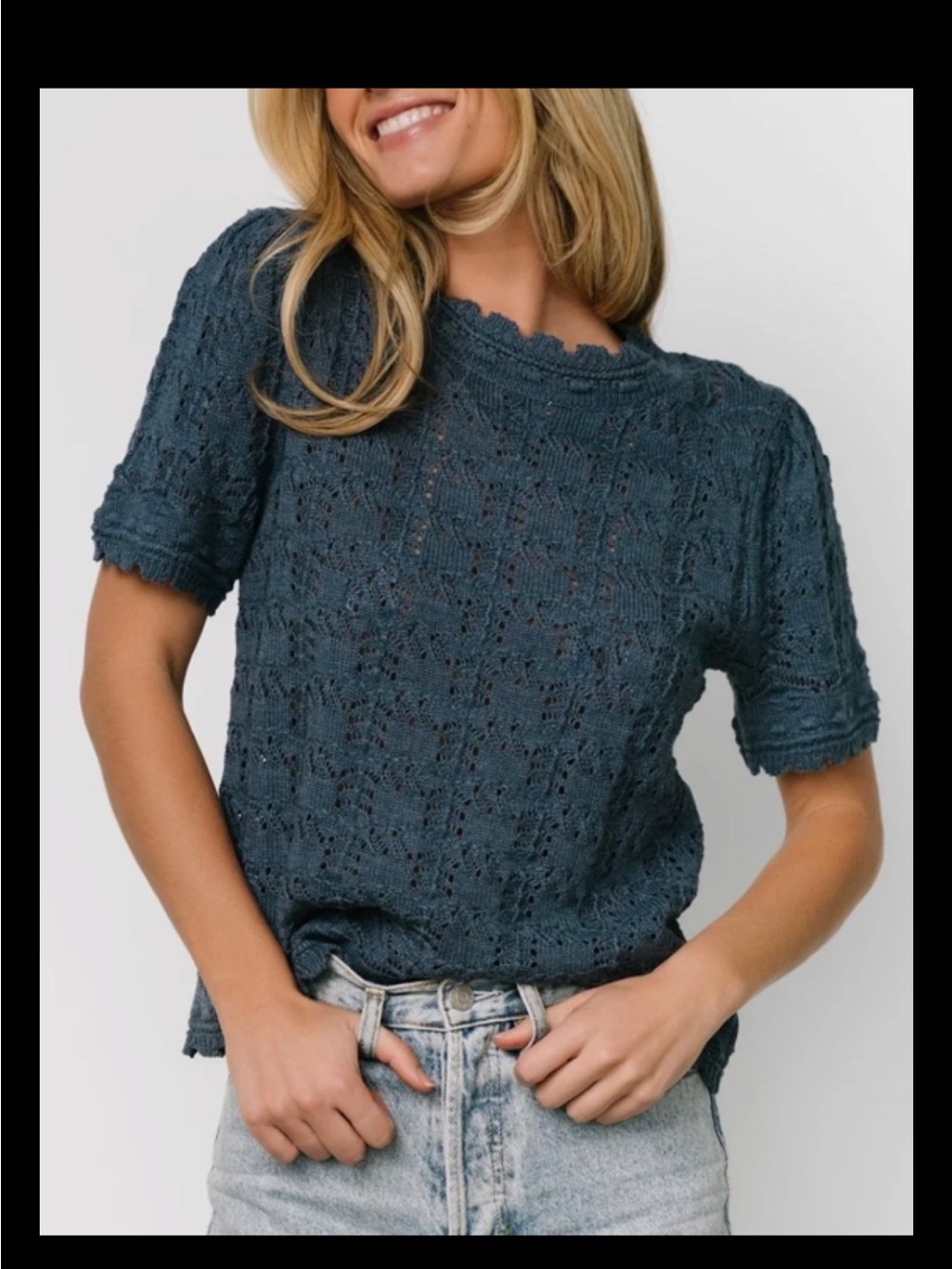 NWT Baltic Born Serenity Crochet Knit Sweater Size Medium “ Slate Blue”
